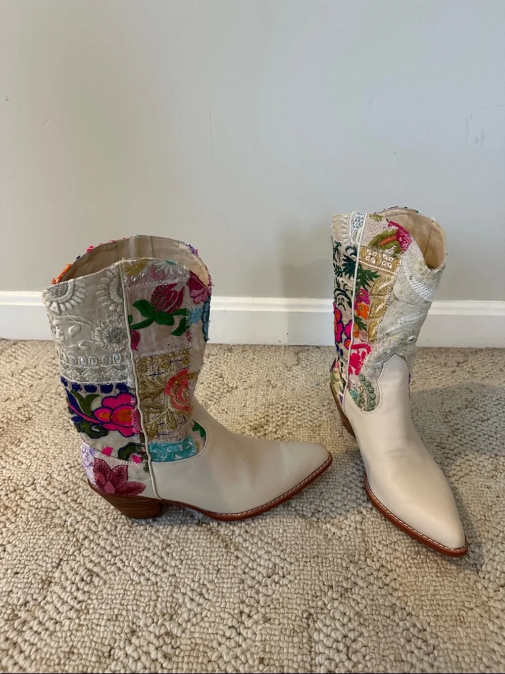 Free People White Embroidered Floral Western Booties - Picture 2 of 5